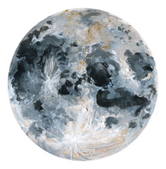 Moon illustration. Full moon, craters on the moon. Gouache