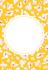 Flyer template with copy space. Vertical yellow banner with popcorn. Digital watercolor