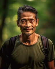 Smiling Hiker, Man Backpacking Hiking Photorealistic Portrait Illustration [Generative AI]