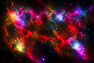 Colorful nebula. Deep space. Bright stars. Outer space background with vibrant nebula, stars, wallpaper. Beautiful fantasy multicolor universe. Illustration. Generative AI