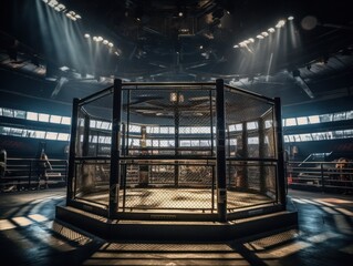 In the fighting cage Interior view of sport arena Created with Generative AI technology.