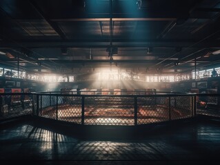 In the fighting cage Interior view of sport arena Created with Generative AI technology. - obrazy, fototapety, plakaty