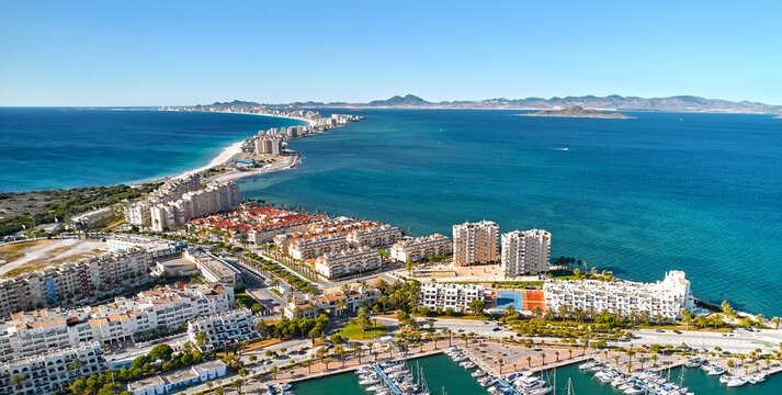 Aerial view of marina in the spanish town of La Manga