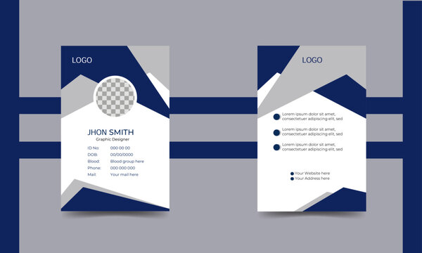 ID Card Template | Office Id card | Modern Identity Card With Blue, Ash color Shapes | Professional Identity Card Template Vector for Employee and Others