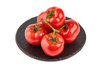 Tomato branch. Ripe fresh tomatoes, close-up, isolated on white background.