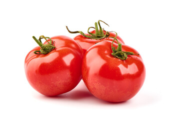 Tomato branch. Ripe fresh tomatoes, close-up, isolated on white background.