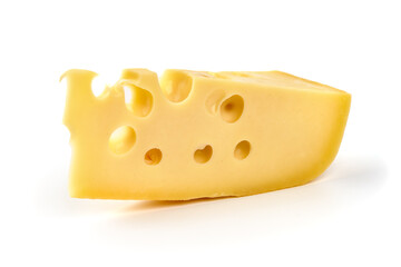 Maasdam cheese block, isolated on white background. High resolution image.