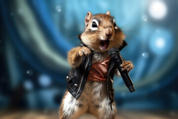 Chipmunk as a rock star singer, performing on stage. AI generative
