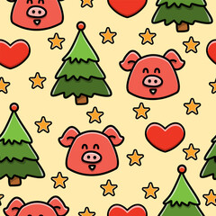 Pig animal doodle cartoon illustration pattern design