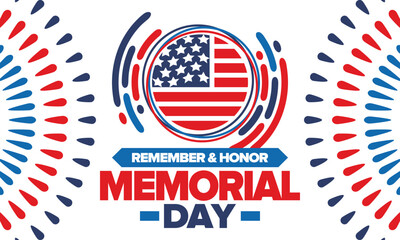 Memorial Day in United States. Remember and Honor. Federal holiday for remember and honor persons who have died while serving in the United States Armed Forces. Celebrated in May. Vector poster