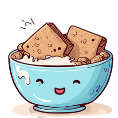 cartoon illustration of bowl of biscuit, transparent background