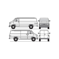van outline, year 1993, isolated white background, front, back, top and side view, part 4