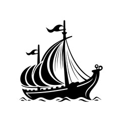 Viking boat ship black logo icon design, isolated on white background, vector illustration