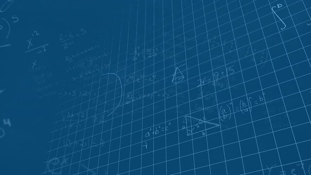 Animation of mathematical equations over blue background