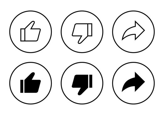 Like, dislike, and share icon vector isolated on circle line