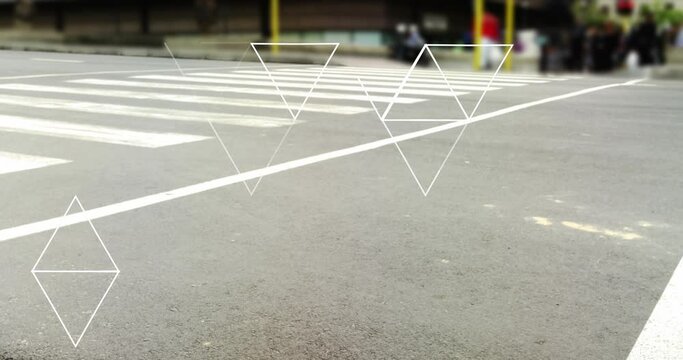Animation of connected triangles over time-lapse of people walking on street