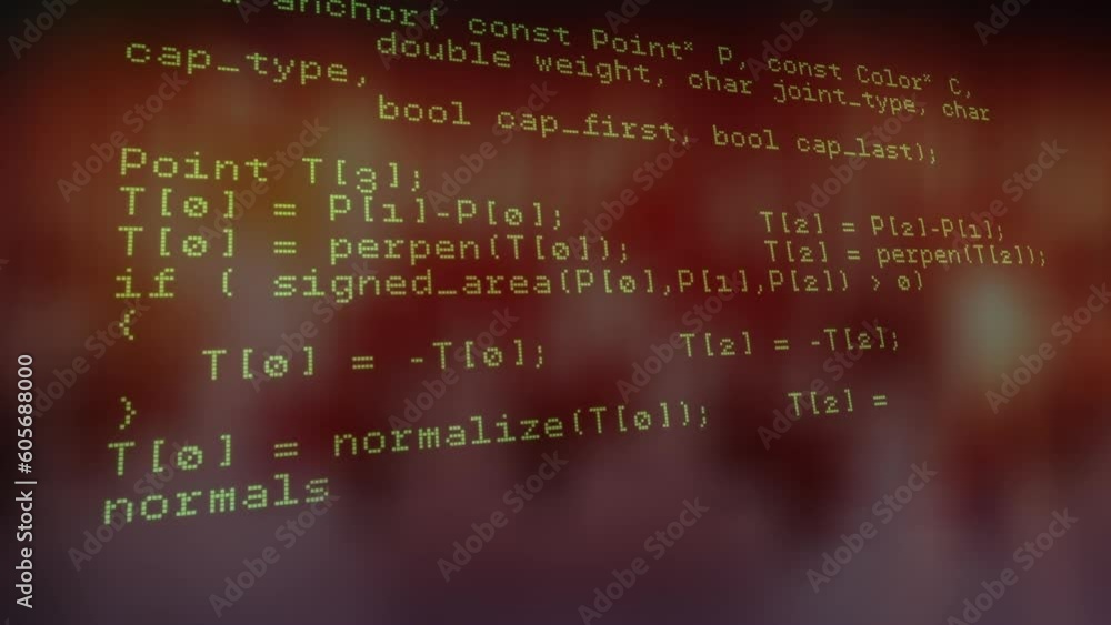 Poster animation of looping computer language against abstract background