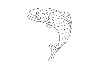 Drawing sketch style illustration of a spotted brown Trout jumping on isolated background done in Black and White. Stock illustration.