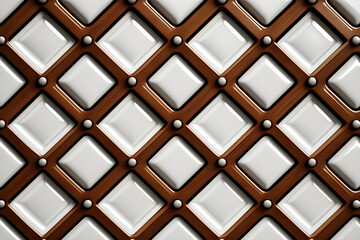 Naklejka premium 3d Wallpaper glossy white lattice tiles on precious wood background. High quality seamless realistic texture
