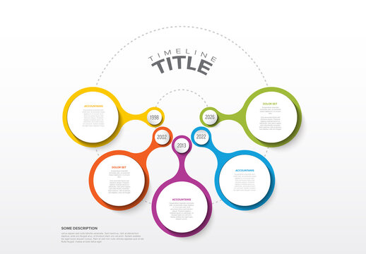 Light infographic time line template with circle bubbles and icons