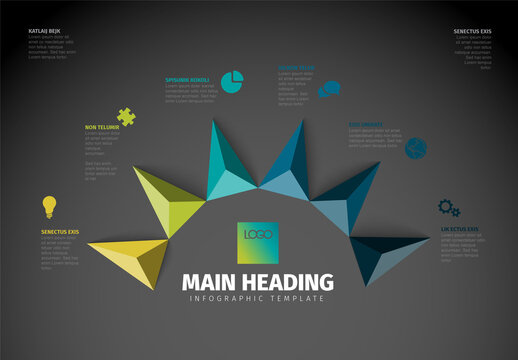 Vector dark multipurpose Infographic template with big circle on the bottom and six elements