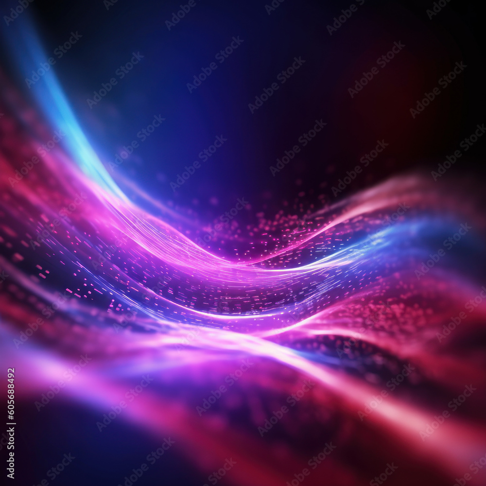 Wall mural abstract futuristic background with purple and blue glowing neon moving high speed wave lines and bo