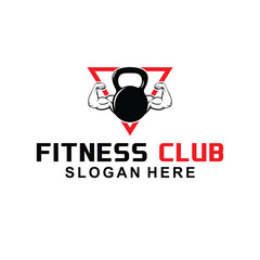 vector illustration of a gym logo, fitness emblem, sport label and barbell in monochrome shades
