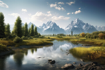 Beautiful, majestic mountains, alpine lakes, nature, tranquility, serene landscape, retreat, snow-capped peaks, rugged cliffs, 