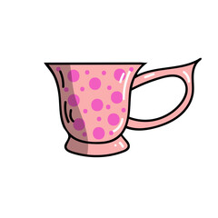 Vector bright colorful pink doodle style mug with geometric elements. 
