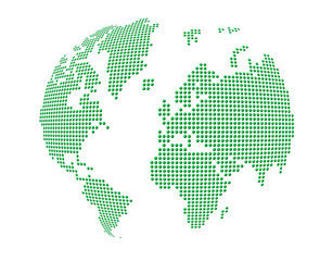Fototapeta premium Globe, world map made of green dots. Isolated on transparent background