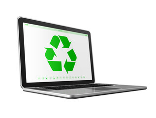 Laptop computer with a recycling symbol on screen. environmental conservation concept