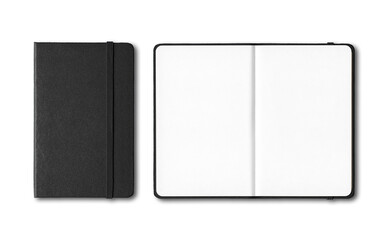 Black closed and open notebooks isolated on transparent background - 605690432