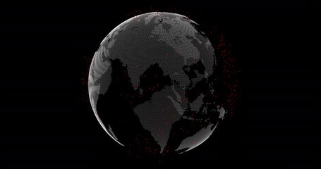 Particle Earth Globe with red satellites. Rotating digital planet with alpha channel. Seamless loop animation - Powered by Adobe