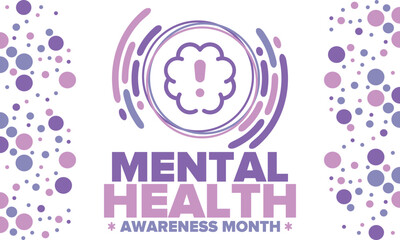 Mental Health Awareness Month in May. Annual campaign in United States. Raising awareness of mental health. Control and protection. Prevention campaign. Medical health care design. Vector illustration