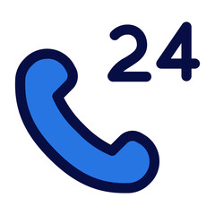 24 hours call center filled line, outline flat icon