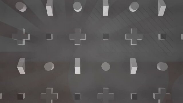 Animation of shapes moving on gray background