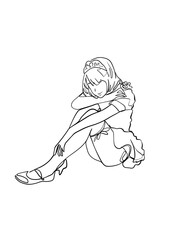 A woman posing is hand drawn in one line and line art style. Anime style body expression. Printable art.