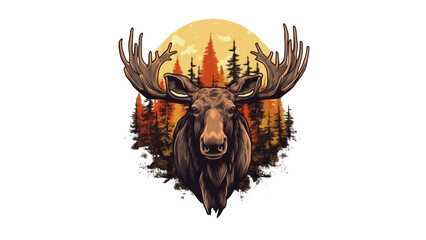 Majestic Bull Moose, Northern Landscape Art with Transparent Background. Graphic Design. Generative AI.