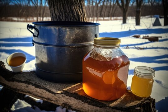 freshly boiled maple sap, ready for sampling and tasting, created with generative ai