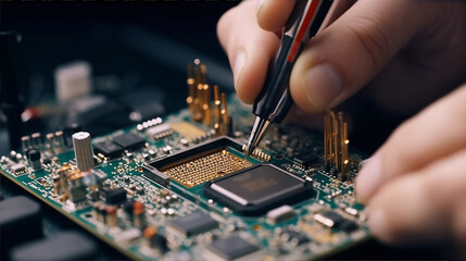 Generative ai illustration of engineer repairman the computer microprocessor