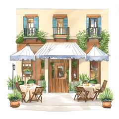 Italian restaurant exterior watercolor illustration generated AI