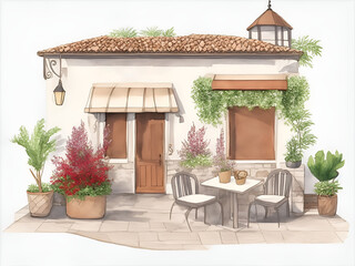 Turkish restaurant exterior watercolor illustration generated AI