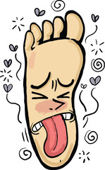 Inflamed foot cartoon style, severely stinky, disgusting infection.