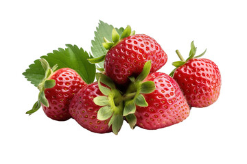 Strawberries with leaves on a white background. Isolated PNG