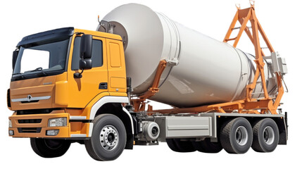 Concrete pump truck isolated on transparent background. Generative AI