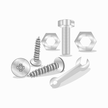 Bolt And Screw Isolated On White Color Background. Illustration Vector. Eps.10