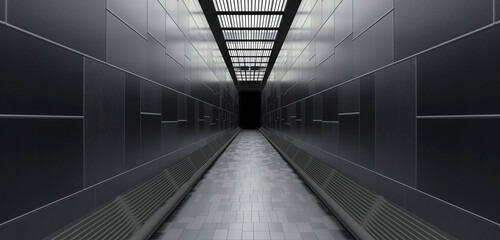 technology tunnel aisle on spaceship Futuristic Space and Sci Fi Corridor Room Showcase Lighting Beam Tunnel Modern Future Showroom Floor and Wall Technology 3D Background