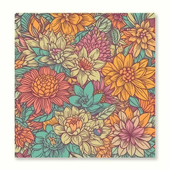 Seamless pattern, colorful flowers close-up in vintage style..
