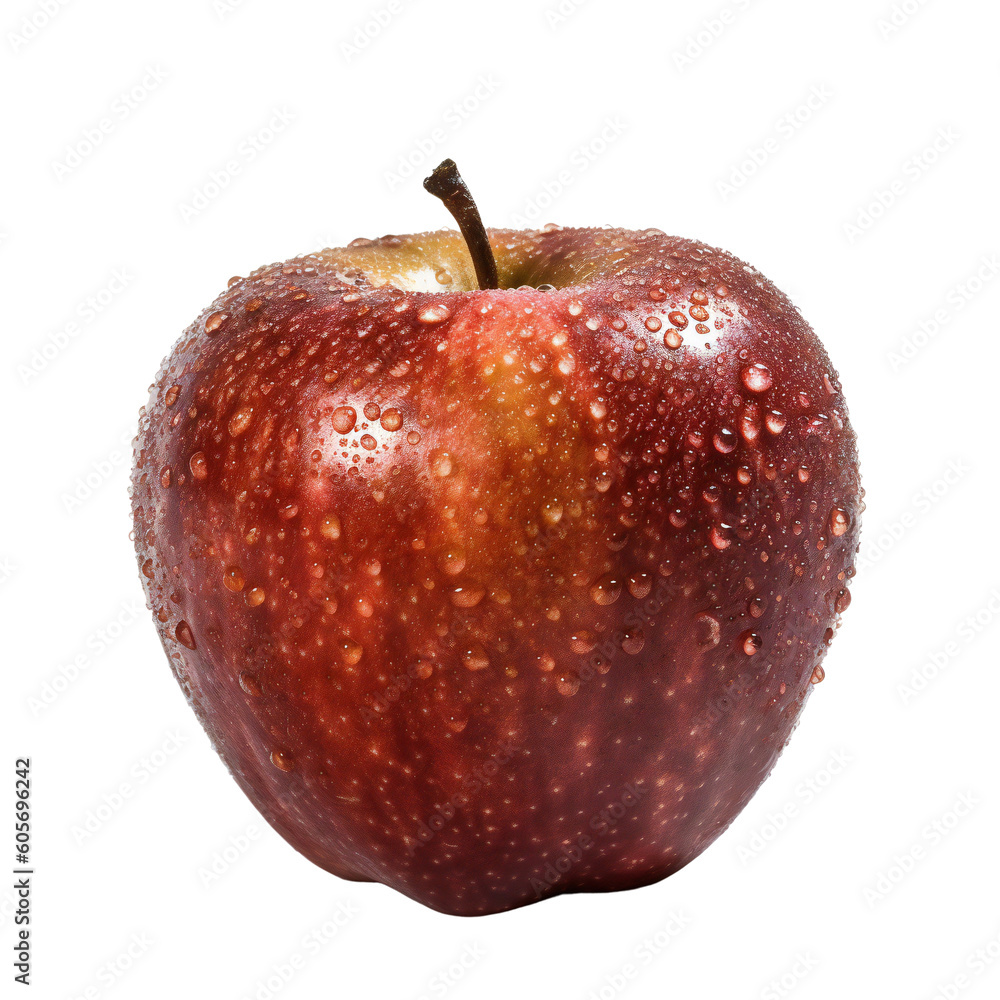 Wall mural rustic, red apple with water drops on the surface. isolated on a transparent background. ki.