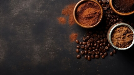 minimalistic background with coffee ingredient, top view copy space, mock up
